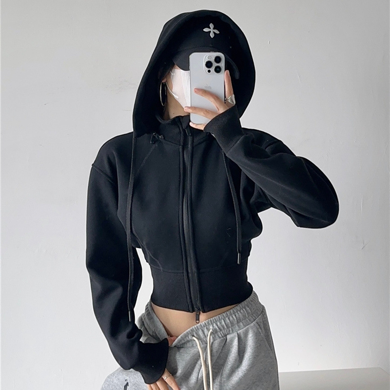Street Fashion Zip Up Hoodie - Damskie krótkie bluzy z kapturem, modne,