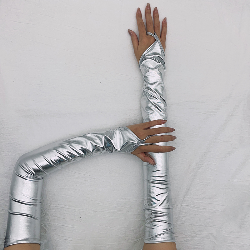 Street Fashion Gloves - Lakierowane skórzane haczyki długie rękawiczki seksowne