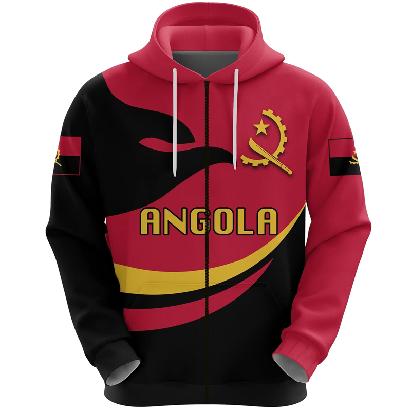 Street Fashion Zip Up Hoodie - Angola mapa Africa Country swetry graficzne