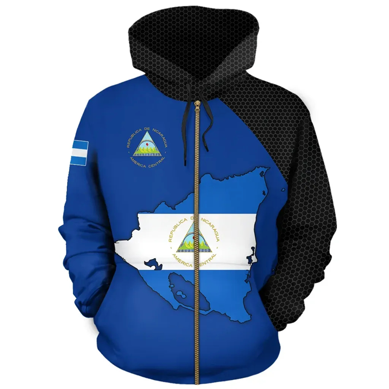 Vintage NI Nikaragua Flaga Str – Street Fashion Zip Up Hoodie recenzja i cena