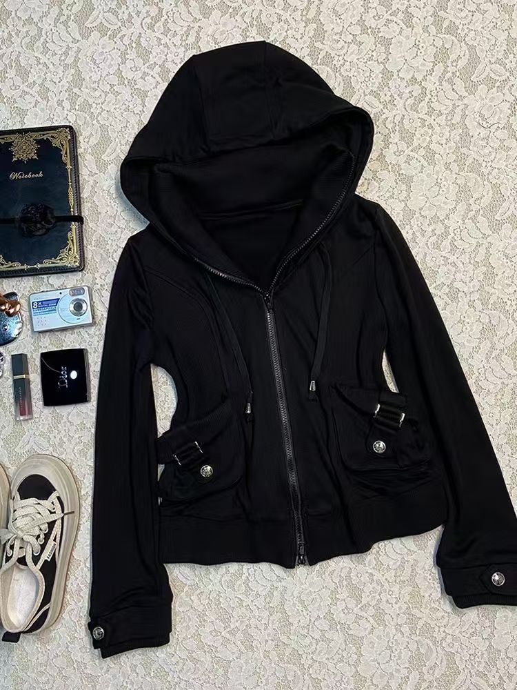 Czarna modna bluza damska z ka – Street Fashion Zip Up Hoodie recenzja i cena
