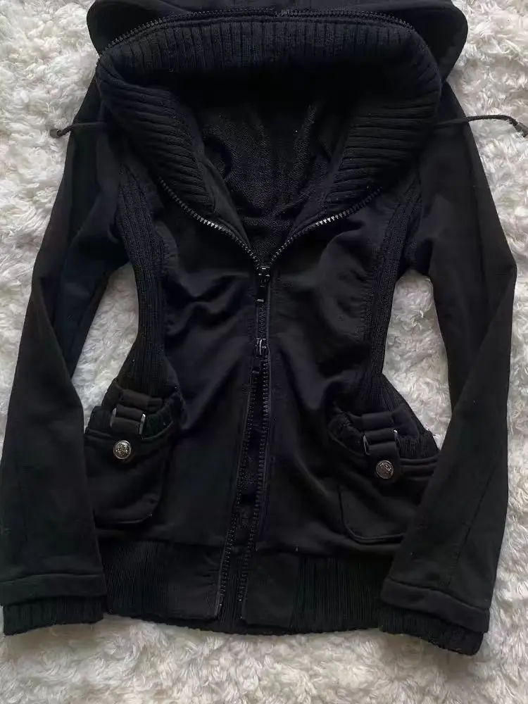 Czarna modna bluza damska z ka – Street Fashion Zip Up Hoodie recenzja i cena