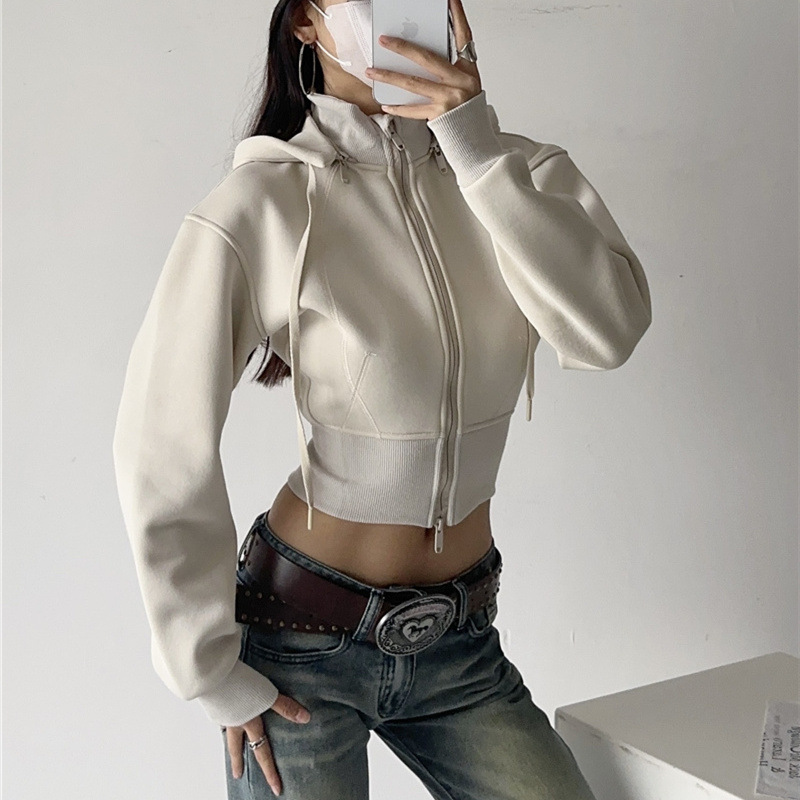 Damskie krótkie bluzy z kaptur – Street Fashion Zip Up Hoodie recenzja i cena