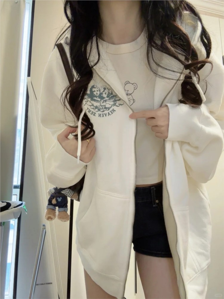 Białe bluzy z kapturem na zame – Street Fashion Zip Up Hoodie recenzja i cena