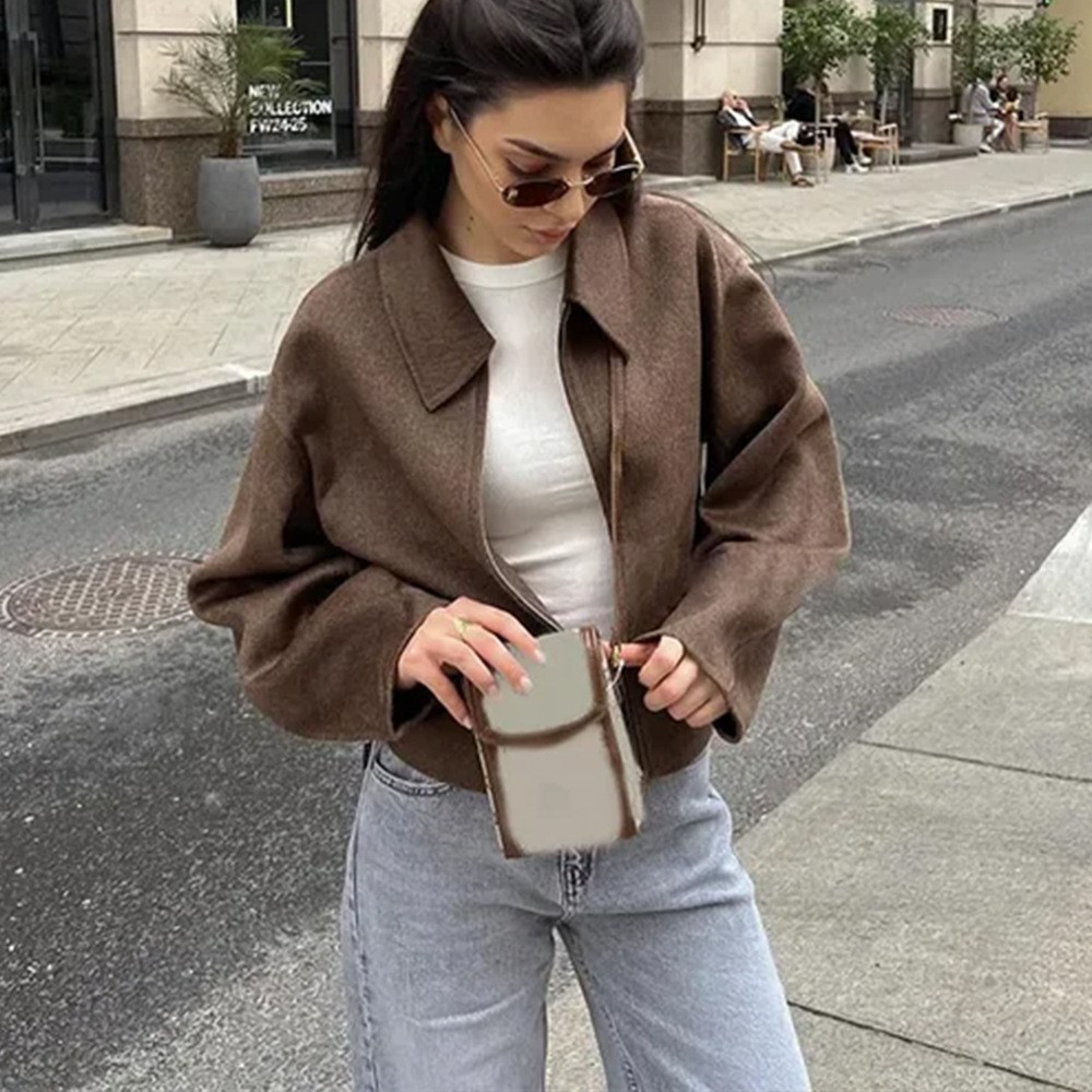Vintage Solid Brown Turndown C – Street Fashion Shanghai recenzja i cena