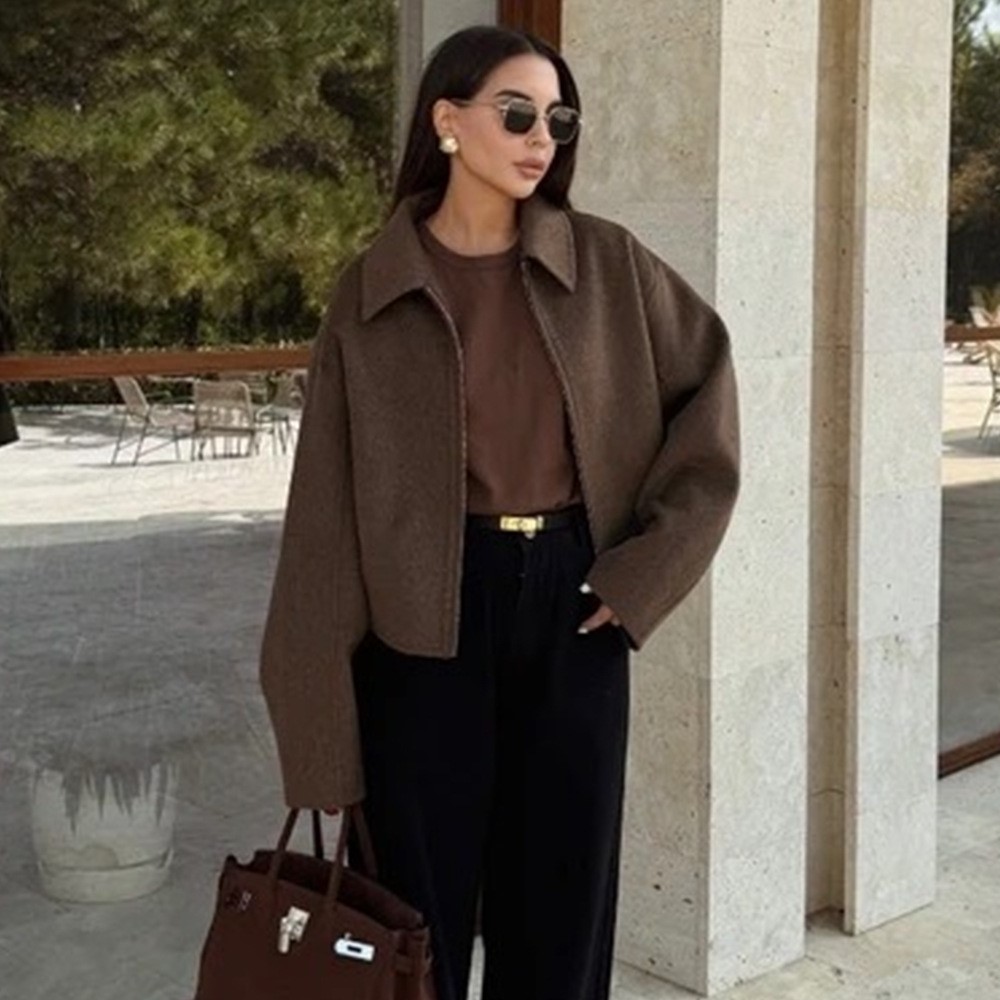 Vintage Solid Brown Turndown C – Street Fashion Shanghai recenzja i cena